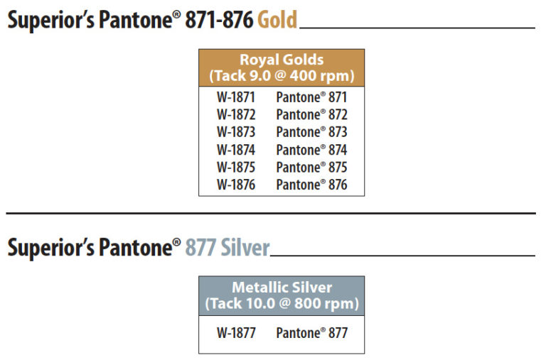 Metallics Superior Printing Inks